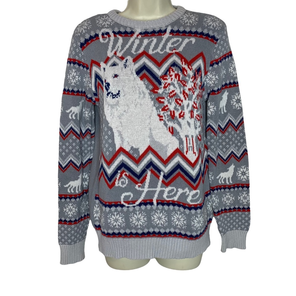 Game of Thrones Women’s  Gray Knit Sweater Winter is Here Novelty Sweater